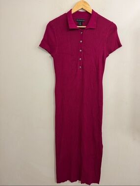 House of Harlow Magenta Fitted Ribbed Knit Polo Maxi Dress size L Spring Summer